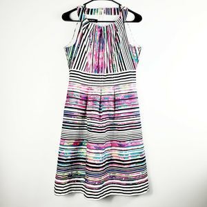 Nine West Striped Floral Multi-color Dress 6 EUC